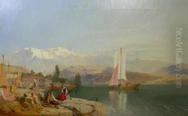 'by The Margin Of Fair Zurich's Waters' Oil Painting by James Baker Pyne