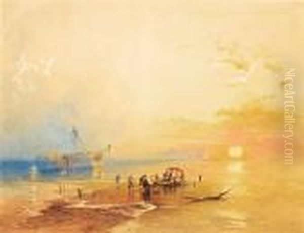 Sunset: Salvaging A Wreck Oil Painting by James Baker Pyne