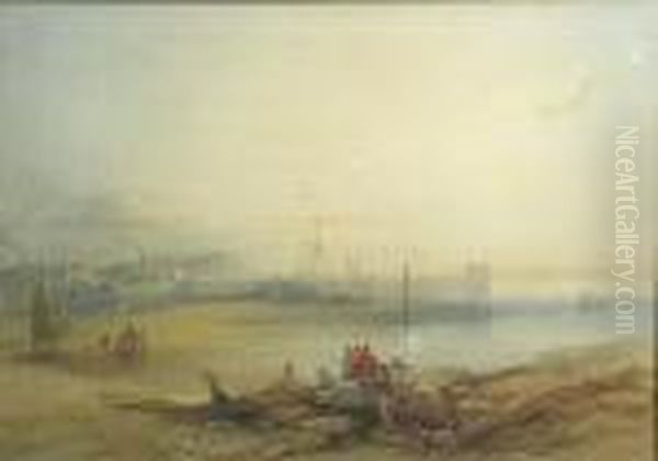 A Fishing Harbor View Oil Painting by James Baker Pyne