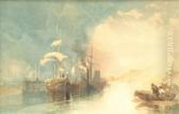 Docking Ships Oil Painting by James Baker Pyne