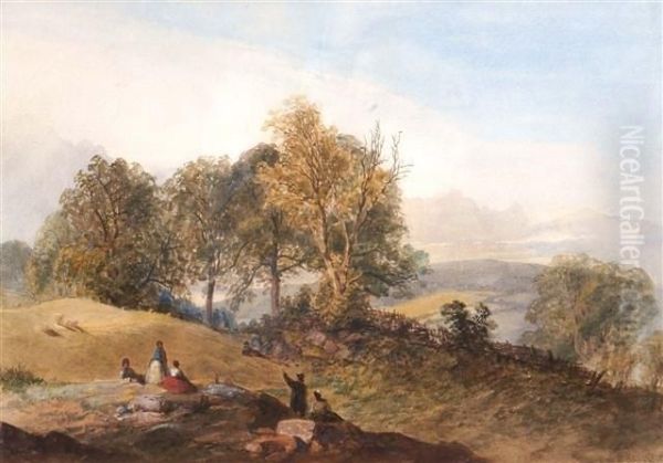 Figures Resting On A Hillside Oil Painting by James Baker Pyne