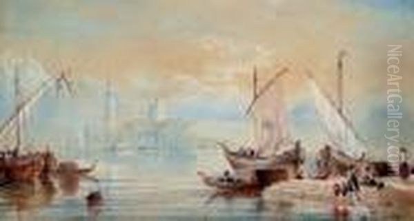 Venetian Craft On The Lagoon Before San Giorgio Maggiore Oil Painting by James Baker Pyne