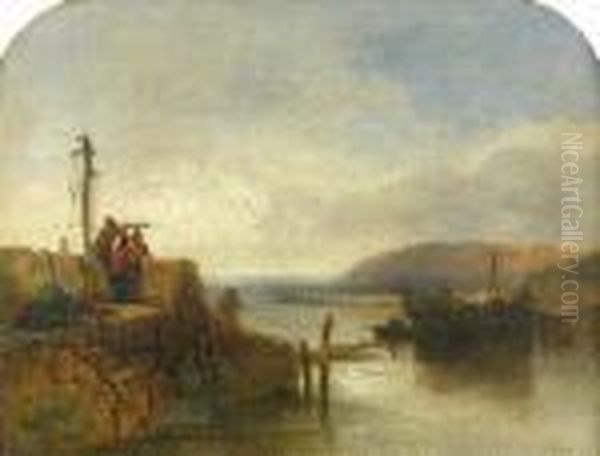 Fishermen With A Telescope Looking Out To Sea Oil Painting by James Baker Pyne