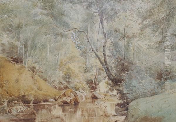 River Scene, 'j. B. Pyne 5/5 60' Oil Painting by James Baker Pyne