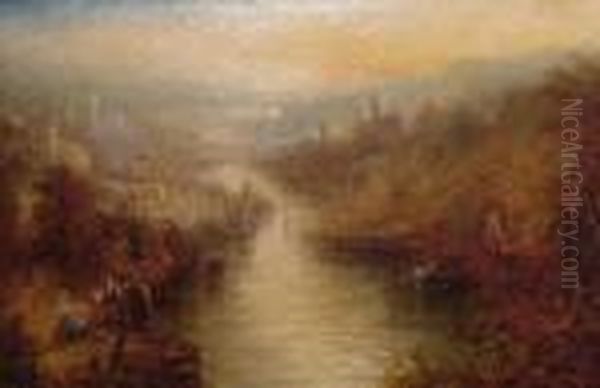 A View On Therhine Oil Painting by James Baker Pyne