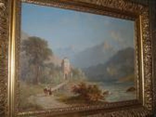 An Italian Riverscene Oil Painting by James Baker Pyne