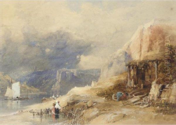 Figures On A Riverbank Oil Painting by James Baker Pyne