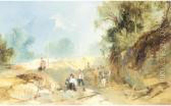 Figures Road Making, Surrey Oil Painting by James Baker Pyne