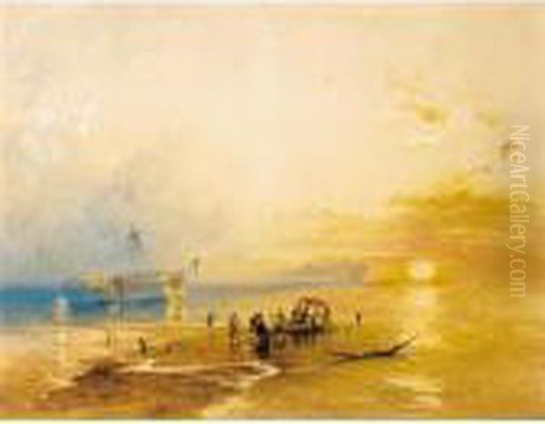 Brigg Ashore On The Sandbanks Off Beaumaris Oil Painting by James Baker Pyne