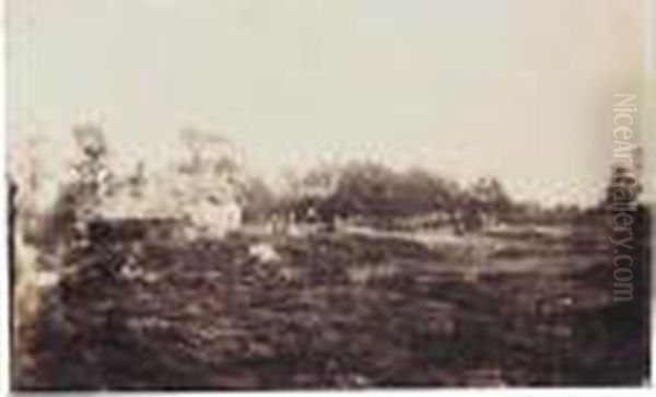 Rural Scene And Herstmonceux Castle, Two Studies, 1850s Oil Painting by James Baker Pyne