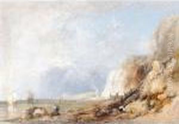 Figures On The Shore Near Dover Oil Painting by James Baker Pyne