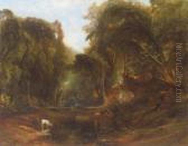 Woodland Landscape With Deer Oil Painting by James Baker Pyne