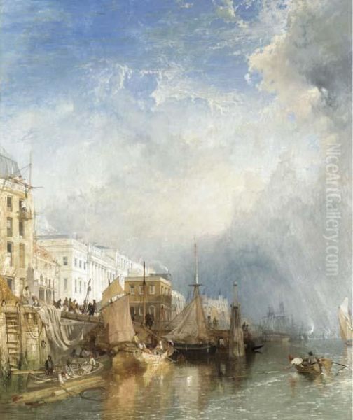 View Of The Custom House From The Thames Oil Painting by James Baker Pyne