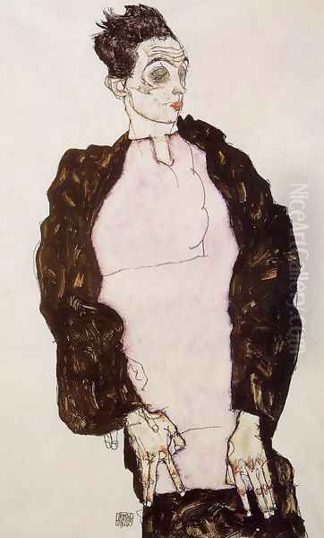 Self Portrait In Lavender And Dark Suit Standing Oil Painting by Egon Schiele