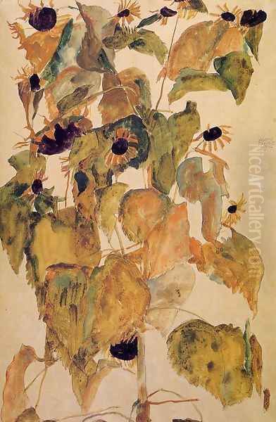 Sunflowers2 Oil Painting by Egon Schiele