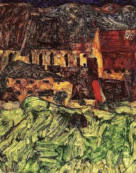 Meadow Church And Houses Oil Painting by Egon Schiele