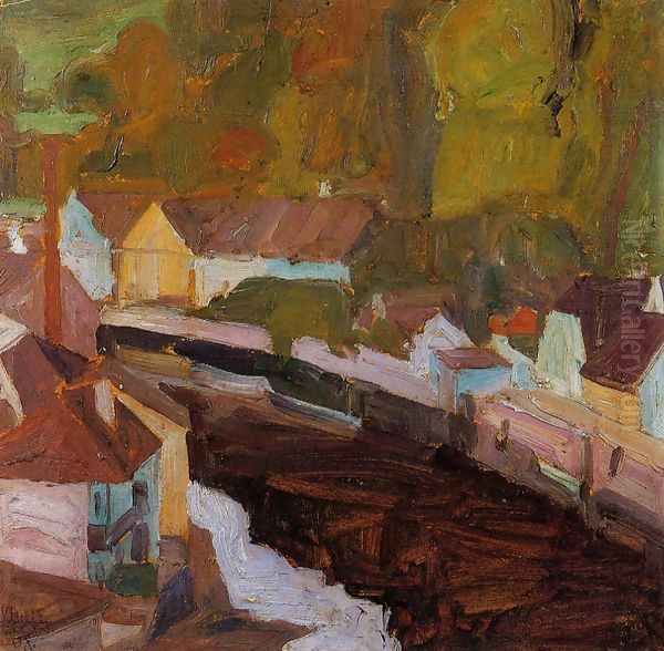 Village By The River II Oil Painting by Egon Schiele