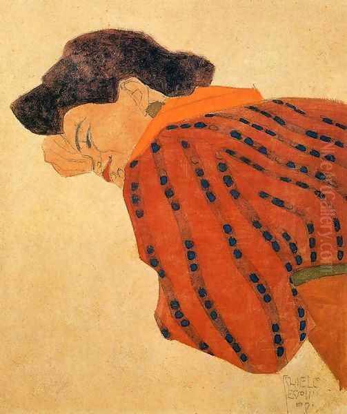 Reclining Woman With Red Blouse Oil Painting by Egon Schiele