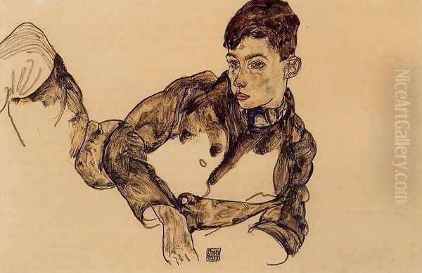 Reclining Boy Leaning On His Elbow Oil Painting by Egon Schiele