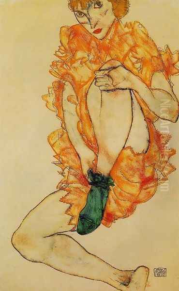 The Green Stocking Oil Painting by Egon Schiele