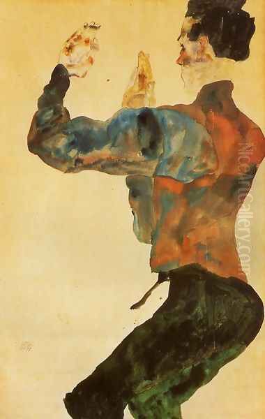 Self Portrait With Raised Arms Back View Oil Painting by Egon Schiele