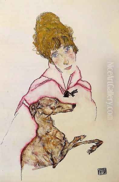 Woman With Greyhound Aka Edith Schiele Oil Painting by Egon Schiele