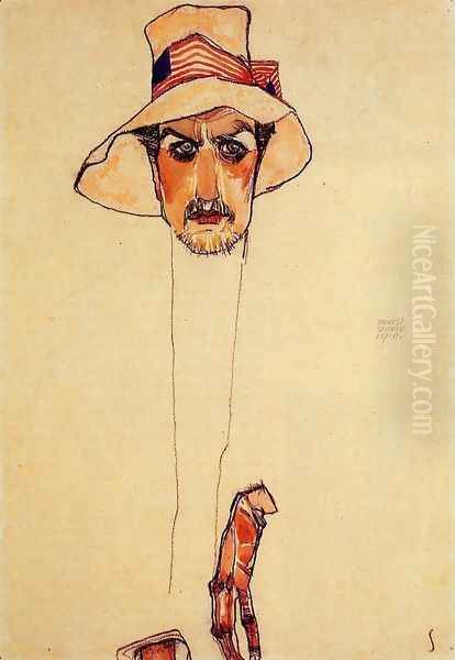 Portrait Of A Man With A Floppy Hat Aka Portrait Of Erwin Dominilk Osen Oil Painting by Egon Schiele