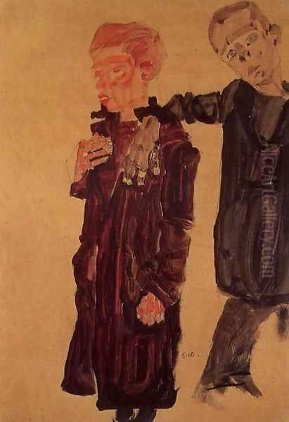 Two Guttersnipes Oil Painting by Egon Schiele