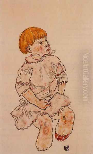 Seated Child Anton Prschka Jr Oil Painting by Egon Schiele