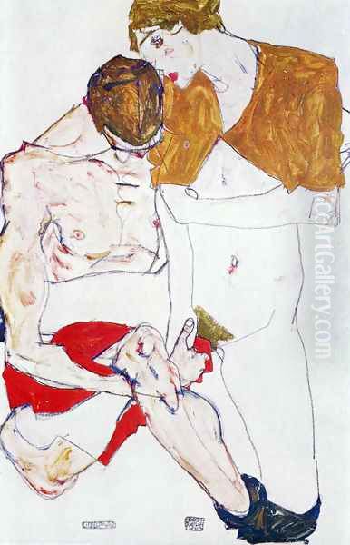 Courting couple Oil Painting by Egon Schiele