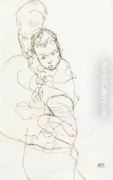 Mother and Child III Oil Painting by Egon Schiele