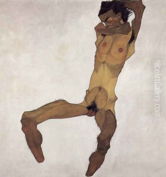 Sitting male act 2 Oil Painting by Egon Schiele