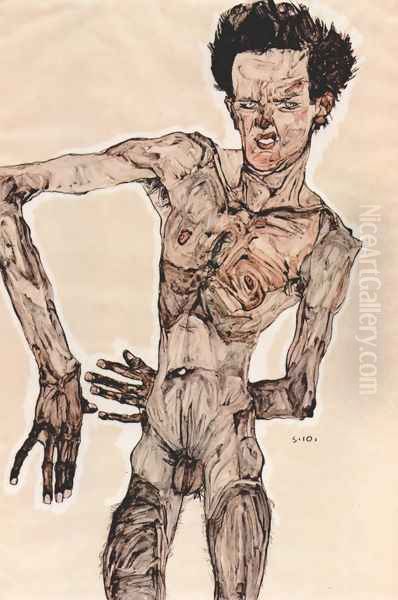 Self-portrait standing 1910 Oil Painting by Egon Schiele