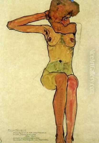 Sitting Nude Oil Painting by Egon Schiele