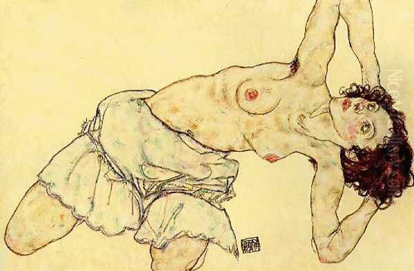 Nude woman with a skirt Oil Painting by Egon Schiele