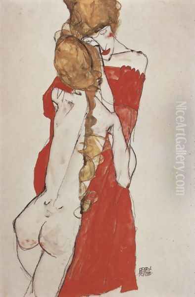 Mother and daughter Oil Painting by Egon Schiele