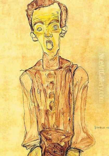 Portrait with an open mouth Oil Painting by Egon Schiele