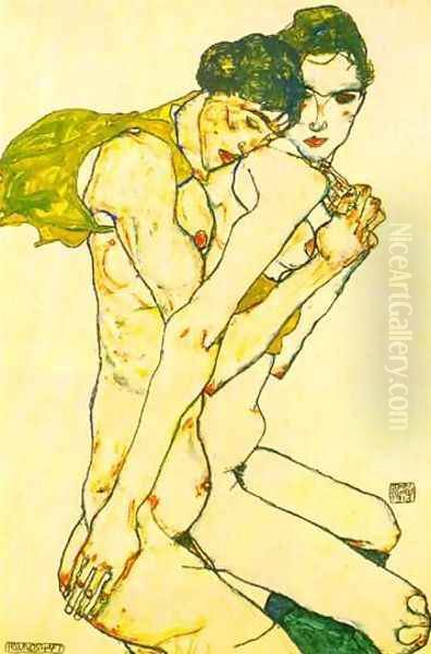 Lovers Oil Painting by Egon Schiele