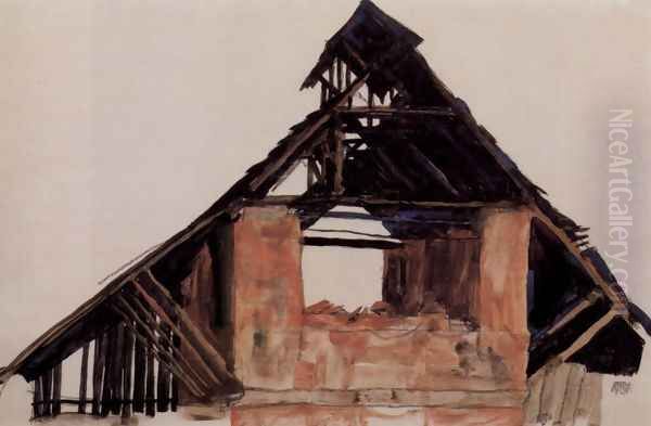 Old Gable Oil Painting by Egon Schiele