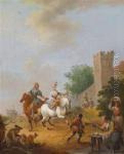 Zwei Reiterszenen Oil Painting by August Querfurt