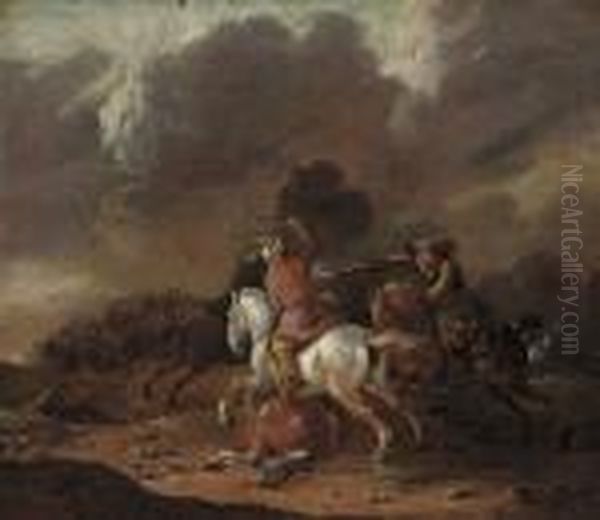 A Calvary Skirmish Oil Painting by August Querfurt