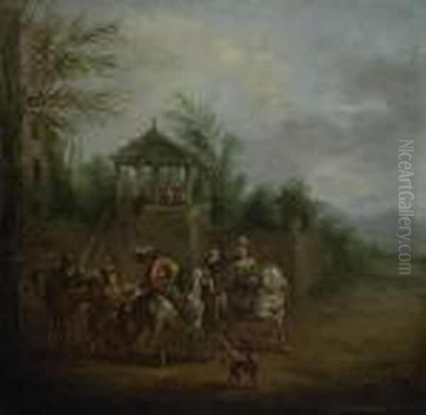 Jagdgesellschaft Bei Der Rast. Oil Painting by August Querfurt