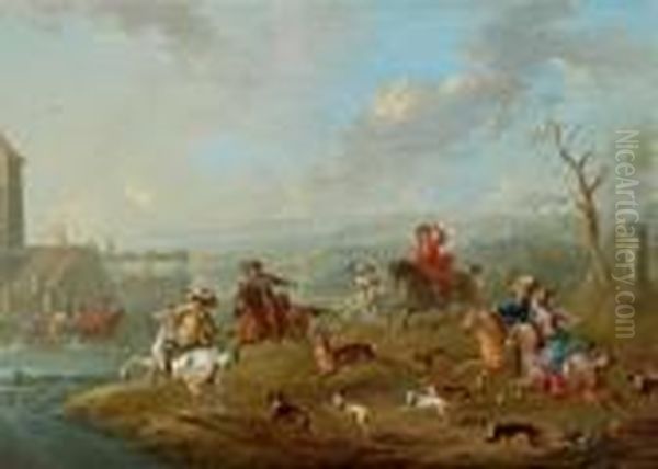 Elegante Partita Di Caccia Al Cervo Oil Painting by August Querfurt