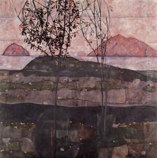 Sundown Oil Painting by Egon Schiele