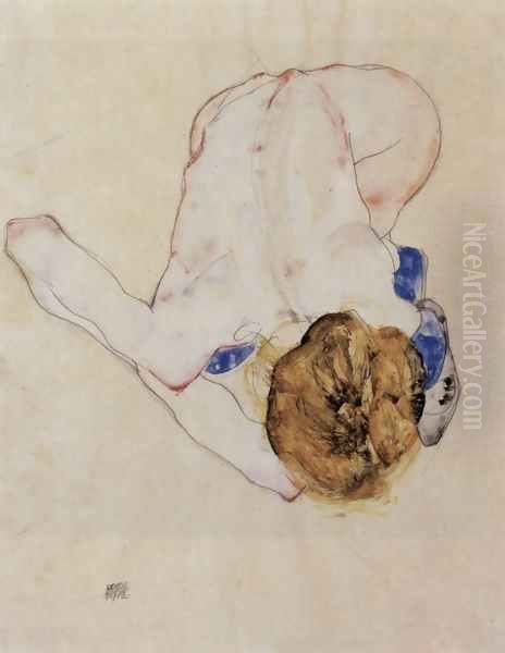 Forwards bent feminine act Oil Painting by Egon Schiele