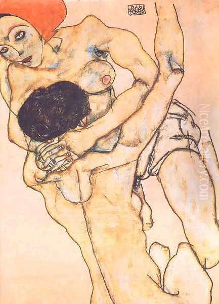 Two young girls Oil Painting by Egon Schiele