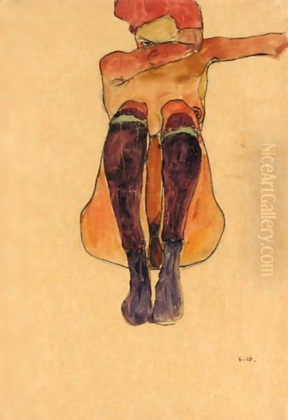 Seated nude girl Oil Painting by Egon Schiele