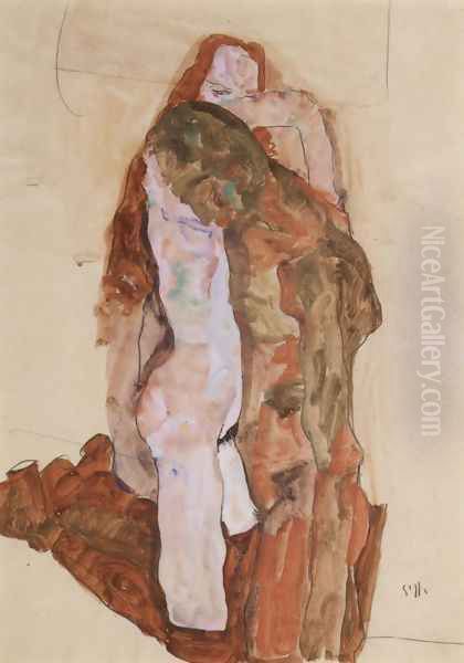 Woman and Man (Alternately, Husband and Wife) Oil Painting by Egon Schiele