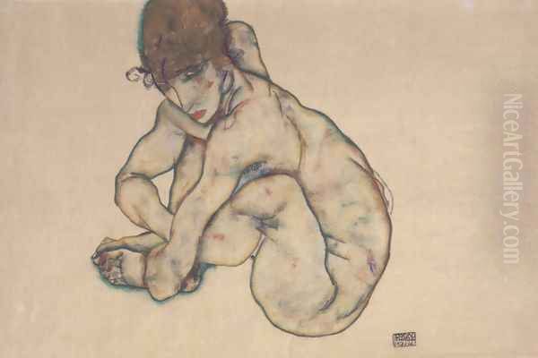 Sitting feminine act 2 Oil Painting by Egon Schiele