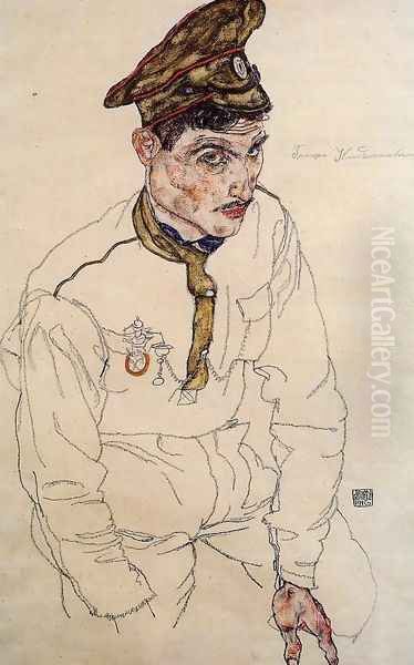 Russian Prisoner of War (Grigori Kladjishuli) Oil Painting by Egon Schiele